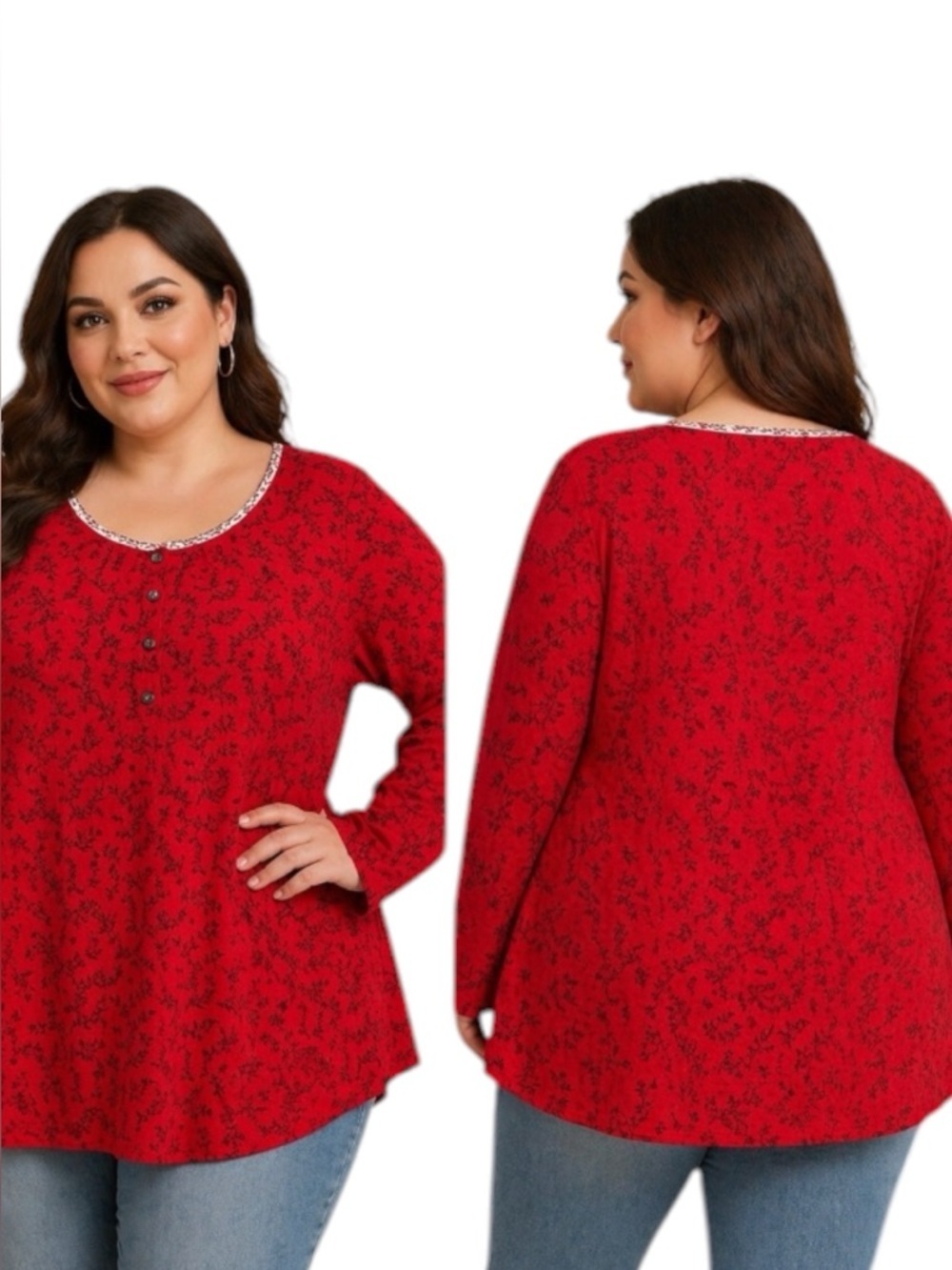 Secret Treasures Red Leaf Print Tunic